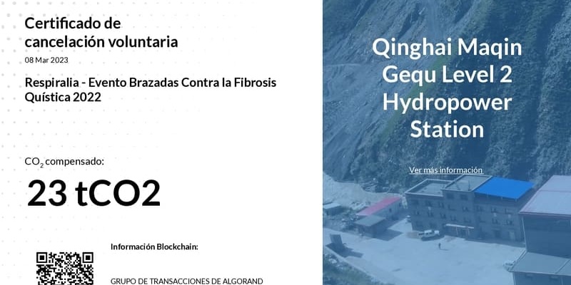 Certificado de compensación de la huella de carbono del evento Respiralia 2022 "Brazadas contra la Fibrosis Quística en Mallorca"